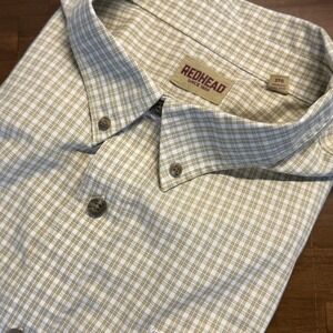 RedHead Men's 3XL Short Sleeve Button Down Plaid Shirt Beige Casual NWOT‎